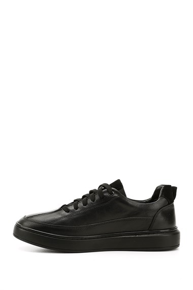 Erkek Siyah Bağcıklı Kauçuk Taban Hakiki Deri Sneaker