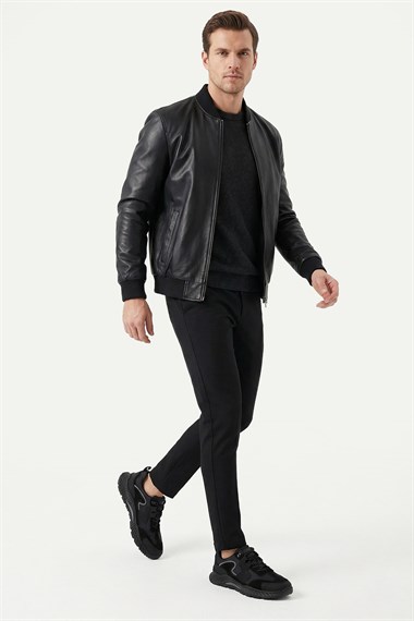 Mens Black Lace-Up Rubber Sole Genuine Leather Sneakers