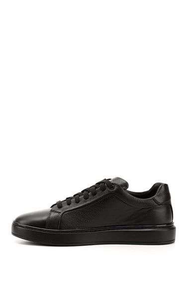 Erkek Siyah Bağcıklı Kauçuk Taban Hakiki Deri Sneaker