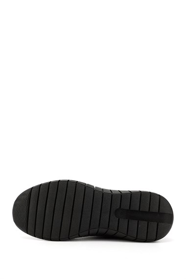 Mens Black Lace-Up Rubber Sole Genuine Leather Sneaker