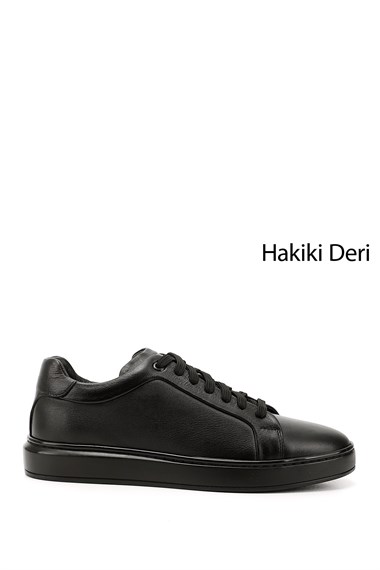 Erkek Siyah Bağcıklı Kauçuk Taban Hakiki Deri Sneaker
