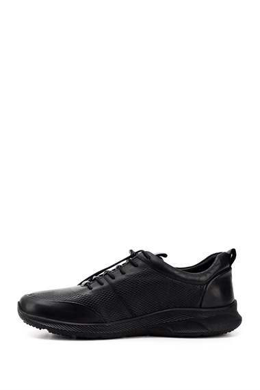 Mens Black Lace-Up Rubber Sole Genuine Leather Sneakers