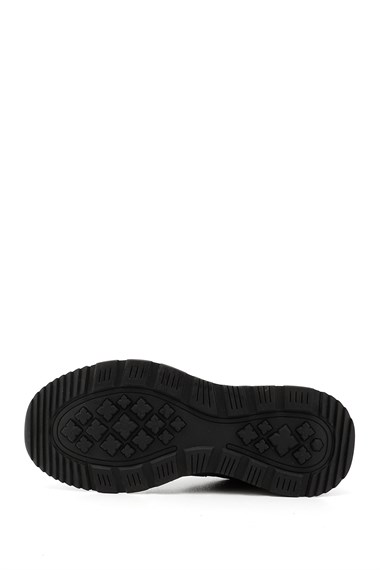 Mens Black Lace-Up Rubber Sole Genuine Leather Sneakers