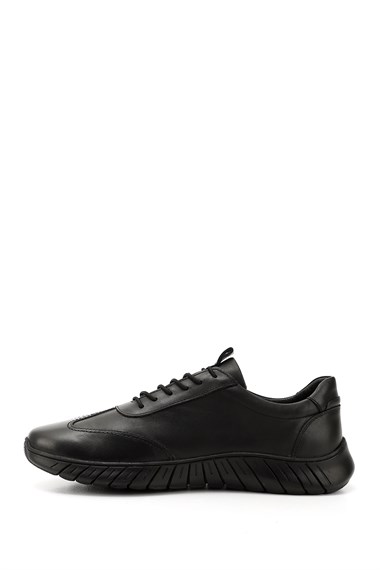Erkek Siyah Bağcıklı Kauçuk Taban Hakiki Deri Sneaker