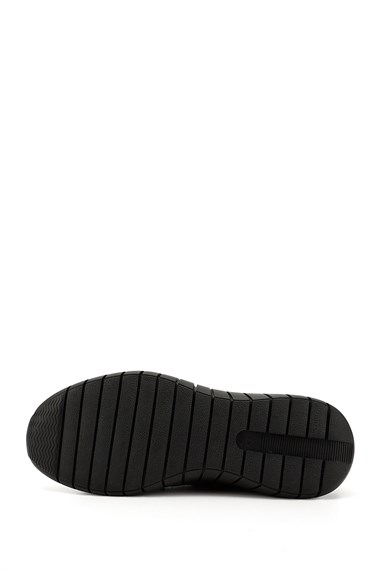 Mens Black Lace-Up Rubber Sole Genuine Leather Sneakers