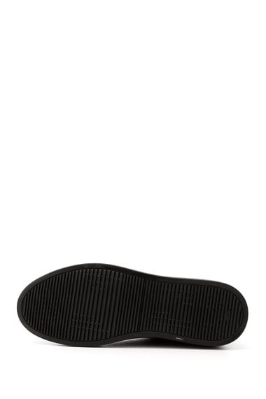 Erkek Siyah Bağcıklı Kauçuk Taban Hakiki Deri Sneaker