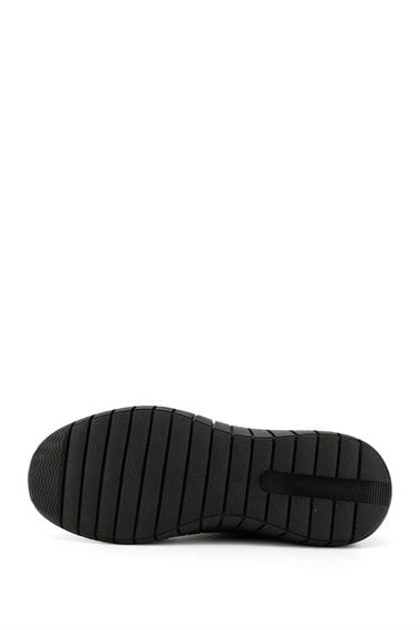 Mens Black Lace-Up Rubber Sole Genuine Leather Sneakers