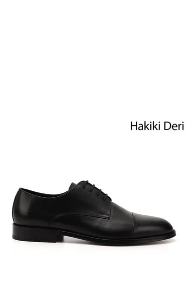 Erkek Siyah Bağcıklı Kösele Taban Hakiki Deri Klasik Ayakkabı