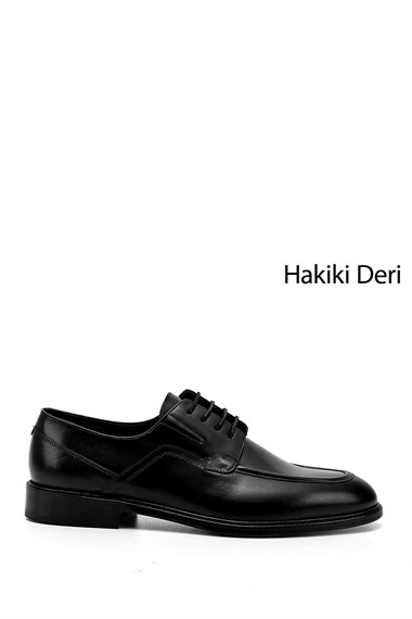 Erkek Siyah Bağcıklı Kösele Taban Hakiki Deri Klasik Ayakkabı