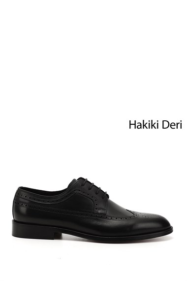 Erkek Siyah Bağcıklı Kösele Taban Hakiki Deri Klasik Ayakkabı