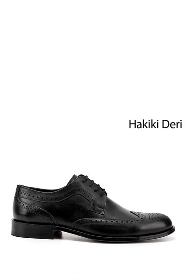Erkek Siyah Bağcıklı Kösele Taban Hakiki Deri Klasik Ayakkabı