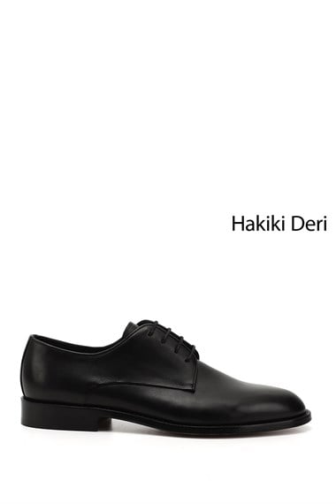 Erkek Siyah Bağcıklı Kösele Taban Hakiki Deri Klasik Ayakkabı