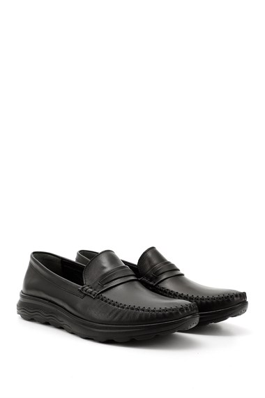 Mens Black Laceless Genuine Leather Comfort Shoes