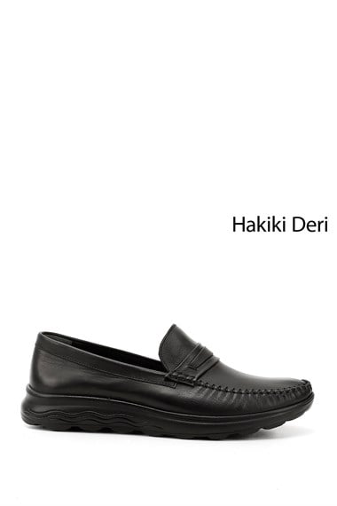 Mens Black Laceless Genuine Leather Comfort Shoes