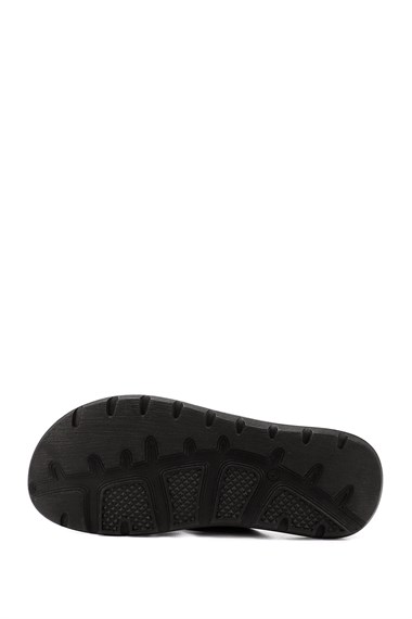 Mens Black Cross-Strap Genuine Leather Slippers