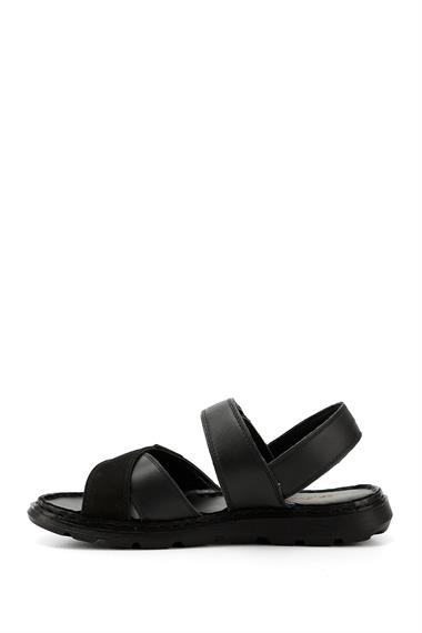 Mens Black Velcro Cross-Strap Genuine Leather Sandals