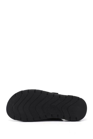 Erkek Siyah Cırtlı Hakiki Deri Comfort Sandalet