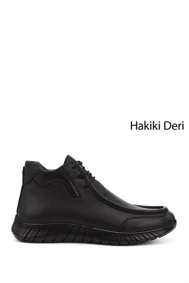 Erkek Siyah Fermuarlı Hakiki Deri  Bot