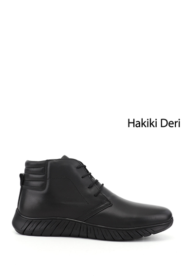Erkek Siyah Fermuarlı Hakiki Deri Bot