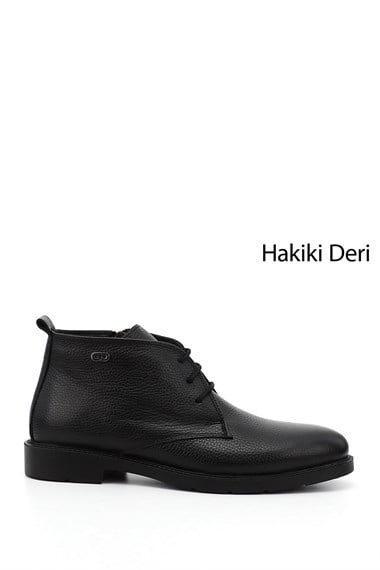 Erkek Siyah Fermuarlı Hakiki Deri Klasik Bot