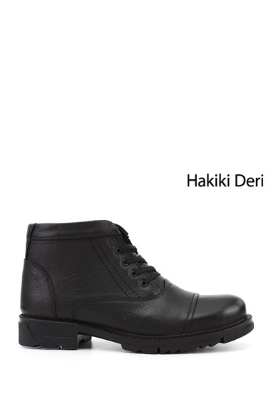 Erkek Siyah Fermuarlı Hakiki Deri Klasik Bot