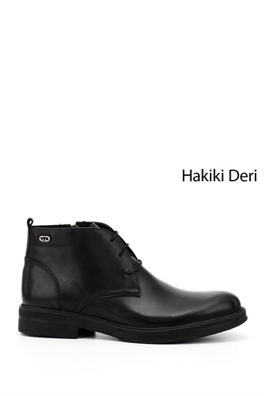Erkek Siyah Fermuarlı Hakiki Deri Klasik Bot