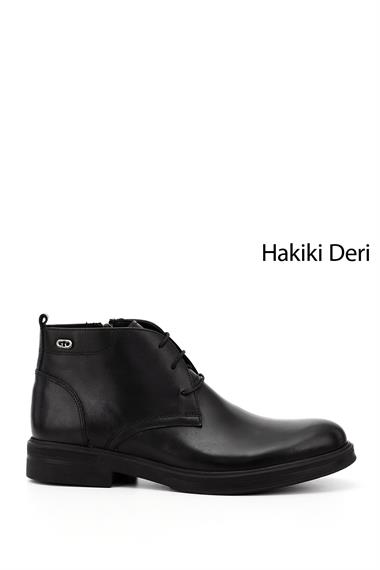 Erkek Siyah Fermuarlı Hakiki Deri Klasik Bot