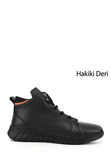 Erkek Siyah Fermuarlı Hakiki Deri Outdoor Bot