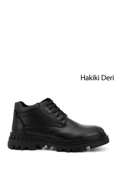 Erkek Siyah Fermuarlı Termo Taban Hakiki Deri Bot