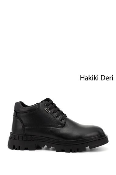 Mens Black Zippered Thermal Sole Genuine Leather Boots