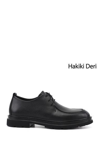 Erkek Siyah Floter Bağcıklı Hakiki Deri Klasik Ayakkabı