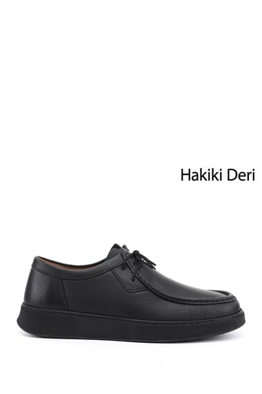 Erkek Siyah Floter Bağcıklı Hakiki Deri Ayakkabı