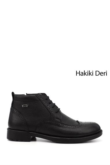 Erkek Siyah Floter Fermuarlı Hakiki Deri Klasik Bot