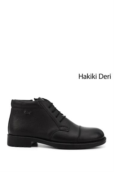 Erkek Siyah Floter Fermuarlı Hakiki Deri Klasik Bot