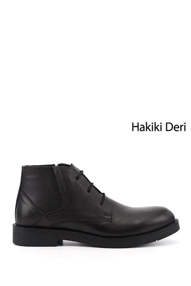 Erkek Siyah Floter Fermuarlı Hakiki Deri Klasik Bot