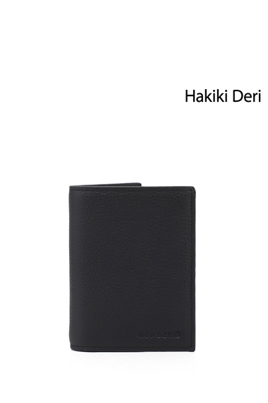 Erkek Siyah Floter Hakiki Deri Dikey Cüzdan