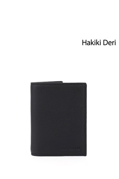 Erkek Siyah Floter Hakiki Deri Dikey Cüzdan