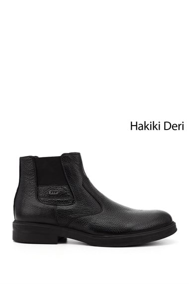 Erkek Siyah Floter Hakiki Deri Fermuarlı Bot