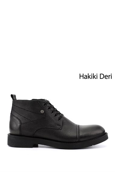 Erkek Siyah Floter Hakiki Deri Fermuarlı Bot