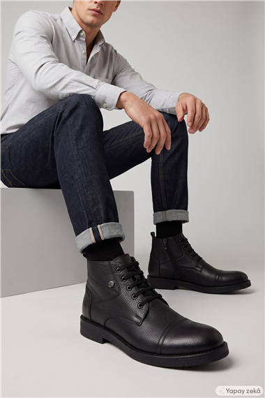 Mens Black Floter Genuine Leather Zip-Up Boots