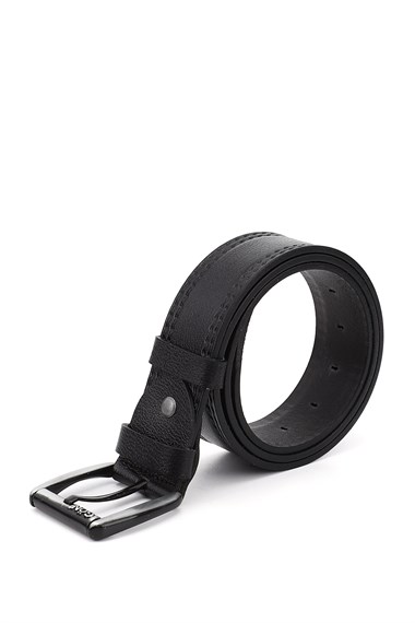 Erkek Siyah Hakiki Deri 4 Cm Dikişli Kot Kemeri