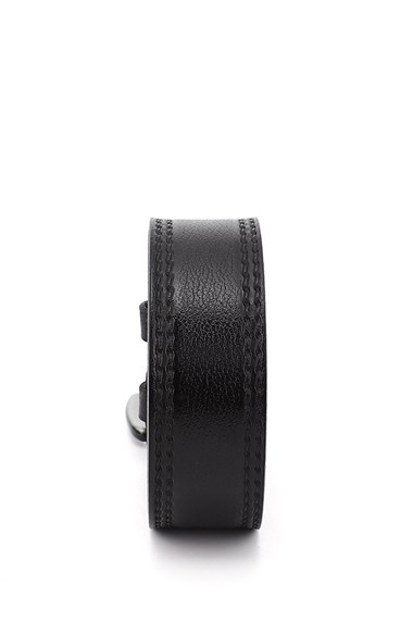 Mens Black Genuine Leather 4.5 Cm Stitched Jeans Belt
