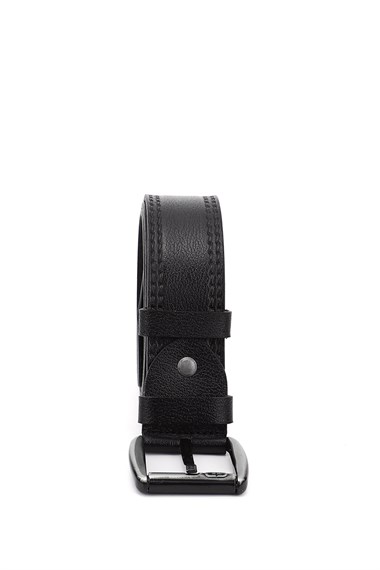 Mens Black Genuine Leather 4.5 Cm Stitched Jeans Belt