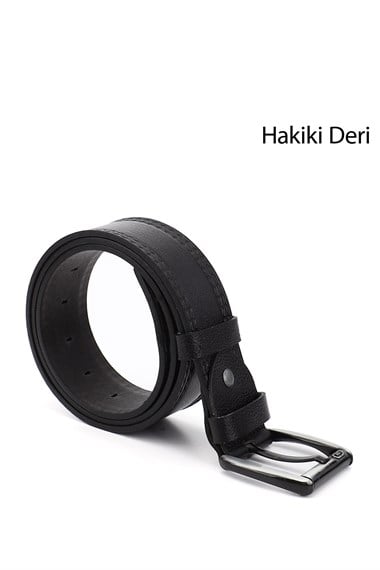 Mens Black Genuine Leather 4 Cm Stitched Denim Belt