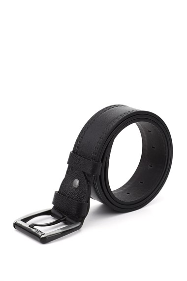 Mens Black Genuine Leather 4.5 Cm Stitched Jeans Belt