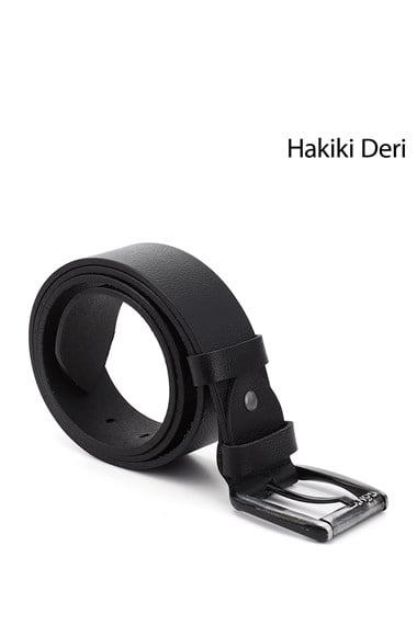 Erkek Siyah Hakiki Deri 4 Cm Kot Kemeri