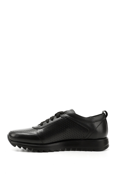Mens Black Genuine Leather Lace-Up Sneakers
