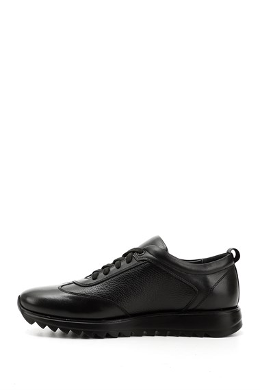 Mens Black Genuine Leather Lace-Up Sneakers