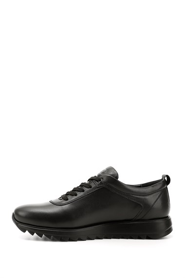 Mens Black Genuine Leather Lace-Up Sneakers