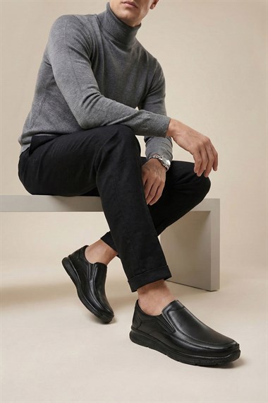 Mens Black Lace-Up Genuine Leather Shoes